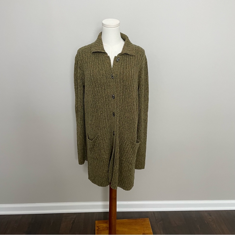 Vintage Nine & Company Sweater Tunic Knit Button Front Pocket Cotton Linen Green
